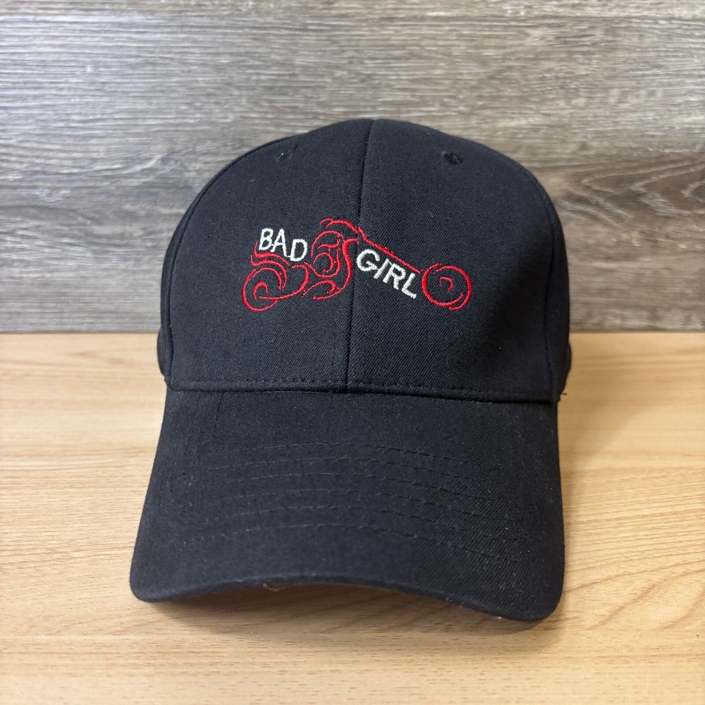 Bad Girl Hat Cap Fitted Womens S/M Black Motorcycle Biker Flex Band